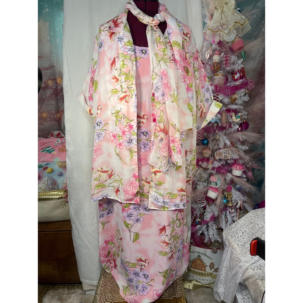 Maggie Sweet Dress Set Womens 3XL Pink Good Reversible Floral 3-Piece Scarf